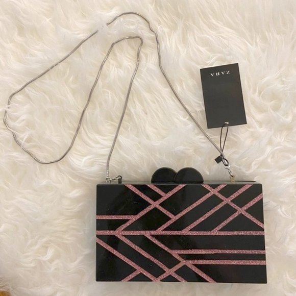 Zara Handbags - Zara Minaudière Clutch with Fuchsia Details